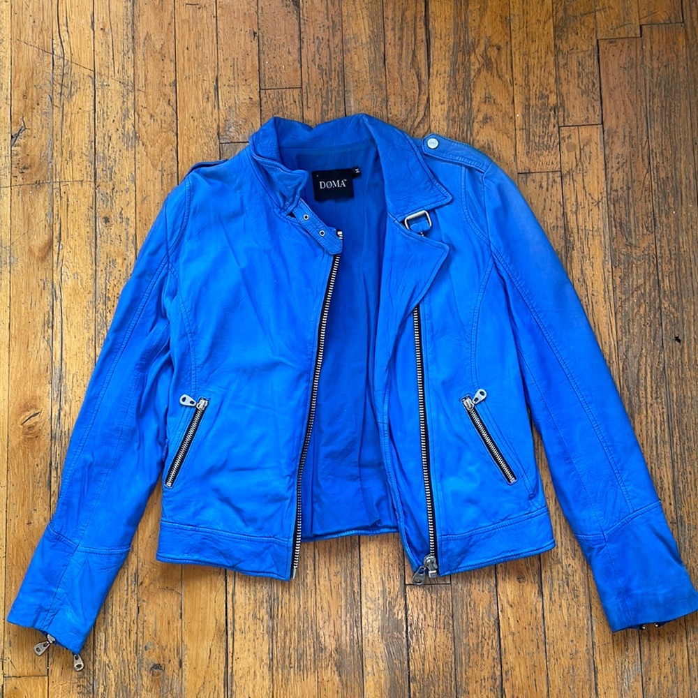 Doma Electric Blue Leather Moto Jacket